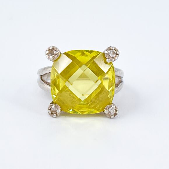 Vintage Sterling Silver 925 Lemon Yellow Cubic Zirconia Ring Size 5.5 - Picture 2 of 9